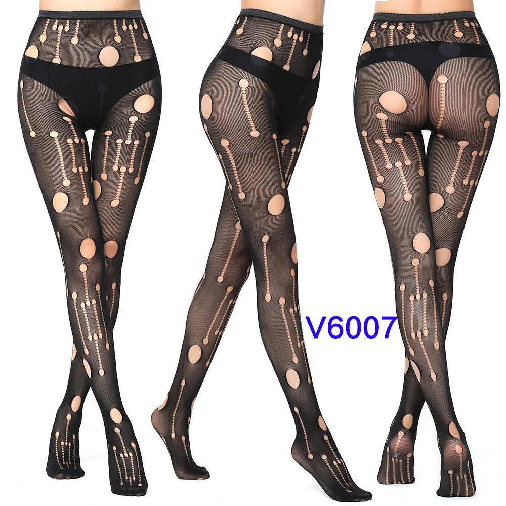 Women Sexy Fishnet Tights Jacquard Weave Seamless Pantyhose Yarns Garter Grid Fish Net Stockings Black Spider Gothic Lace Tights