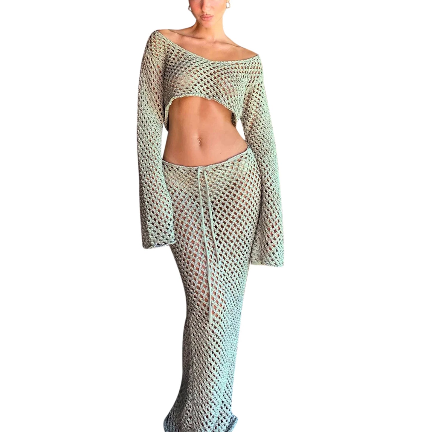 Women s Boho Style Crochet Bikini Cover Up Set