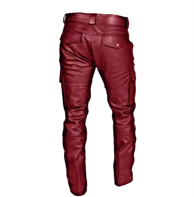 New Men Leather Pants Black / Red / Brown Fashion Men's Dance Party Casual Trousers Large Size 5XL