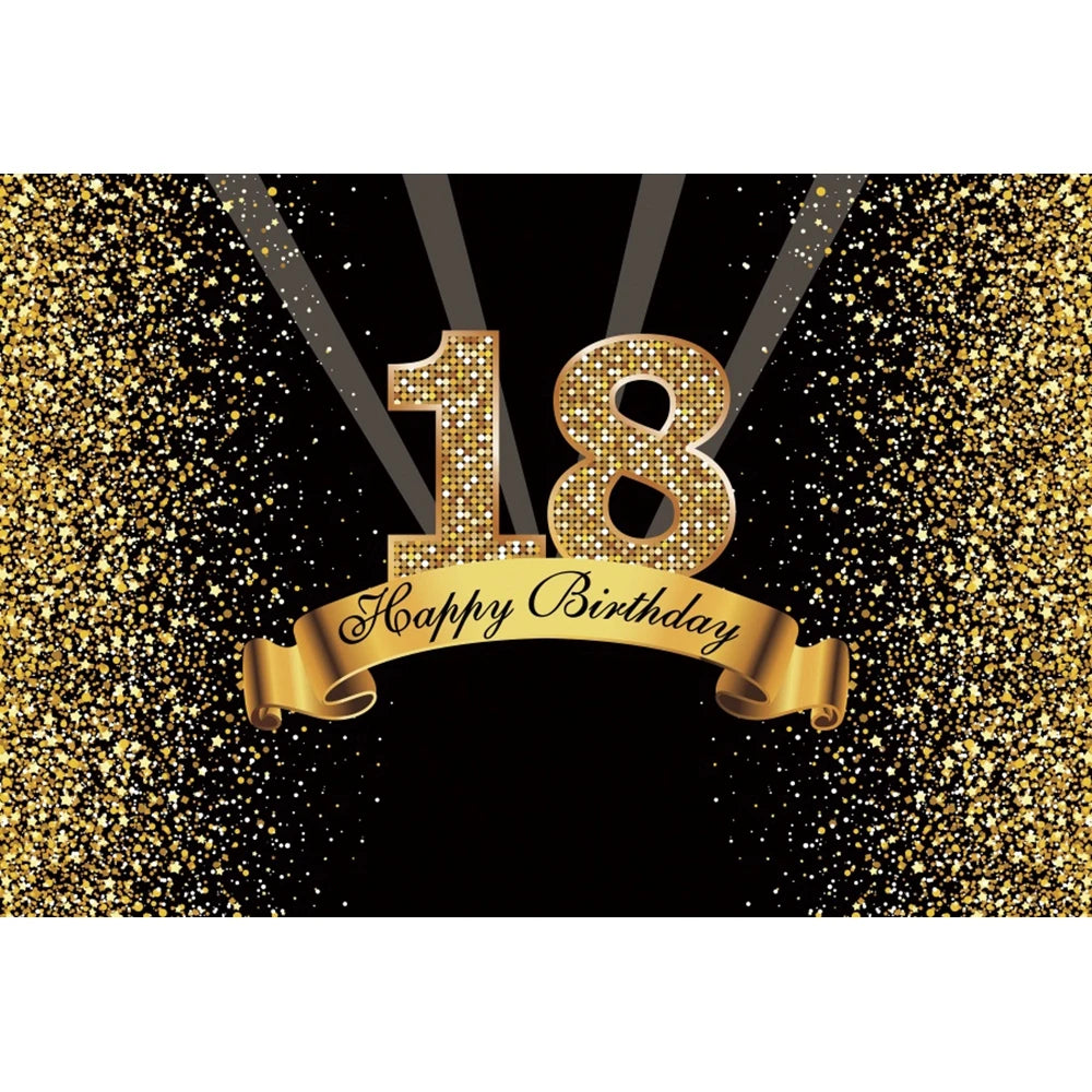 18th Birthday Photography Background Black Golden Glitter Balloons Boys Girls 18 Years Old Birthday Party Decoration Backdrops