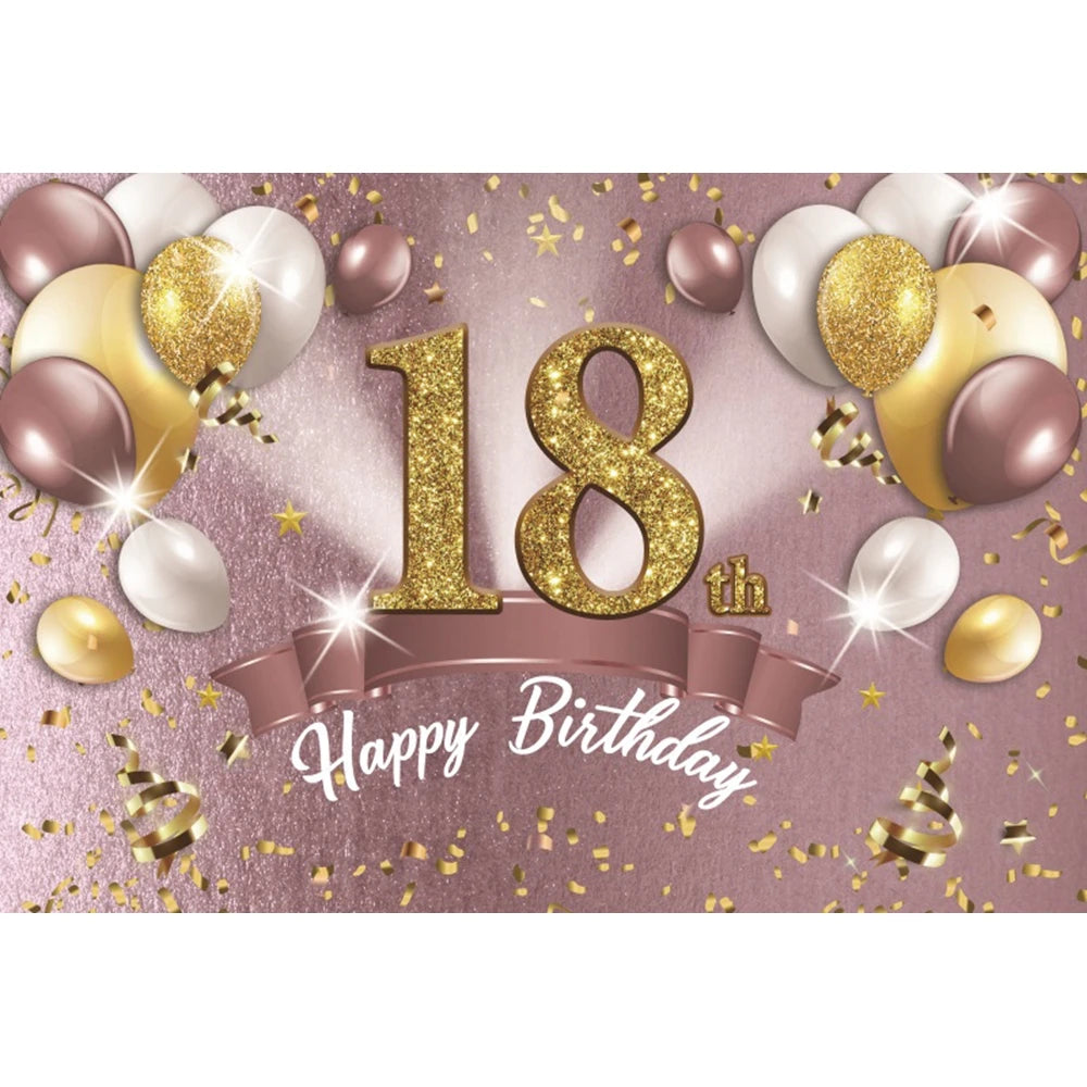 18th Birthday Photography Background Black Golden Glitter Balloons Boys Girls 18 Years Old Birthday Party Decoration Backdrops