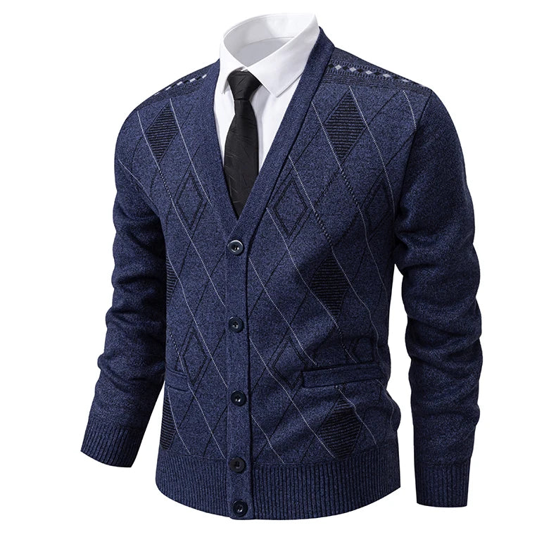 Mens Fleece Thick Cardigan Autumn Winter Knitted Sweaters Male Cardigans Slim Fit Luxury Brand Cold Sweater Coat Jacket