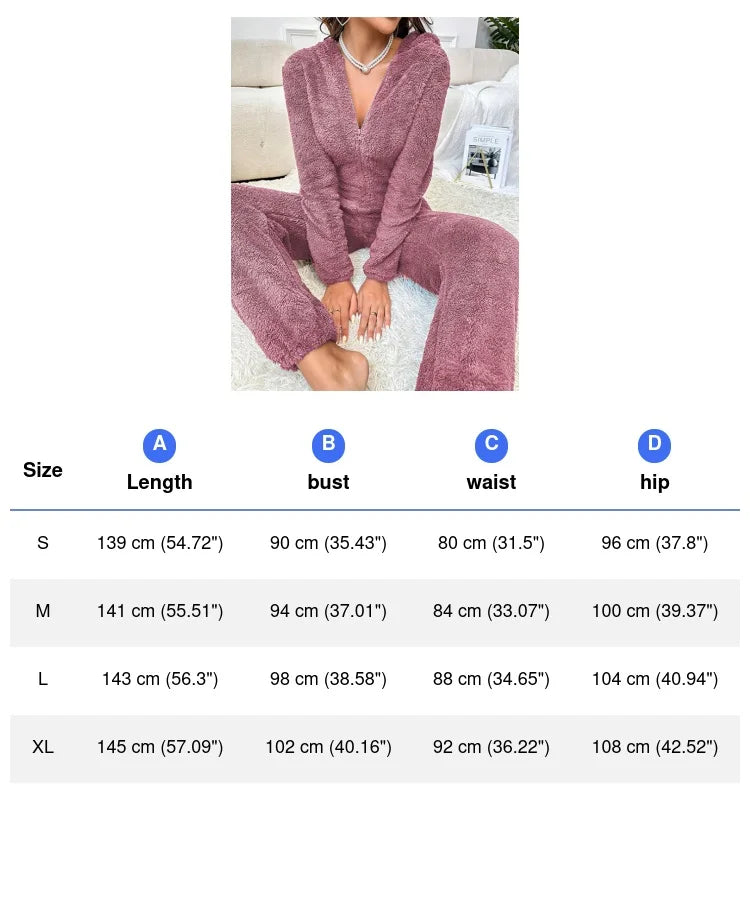 Warm Fleece Pajamas Jumpsuit Lady Autumn Winter Homewear Hooded Nightwear Coral Fleece Onesie Long Sleeve Loungewear Sleepwear