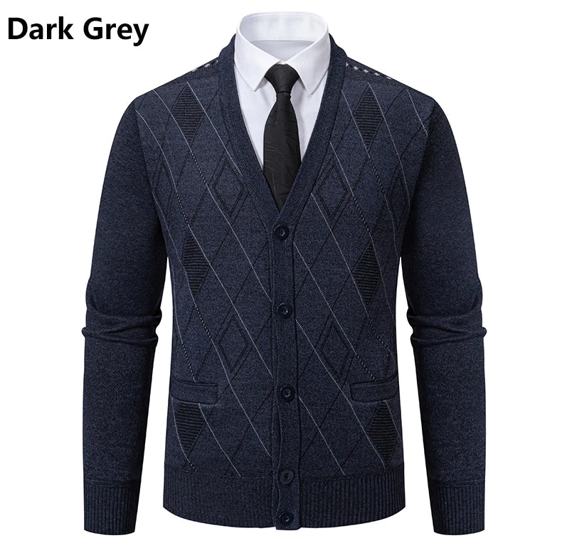 Mens Fleece Thick Cardigan Autumn Winter Knitted Sweaters Male Cardigans Slim Fit Luxury Brand Cold Sweater Coat Jacket