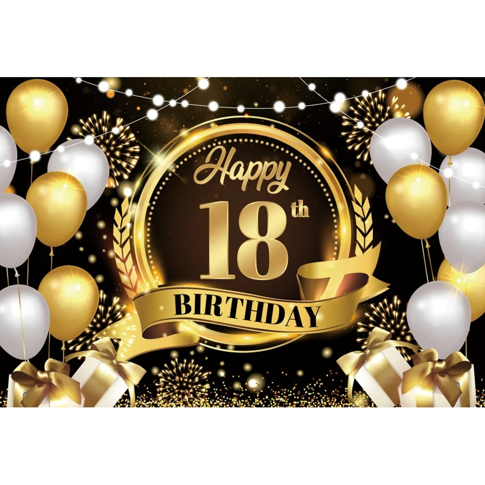 18th Birthday Photography Background Black Golden Glitter Balloons Boys Girls 18 Years Old Birthday Party Decoration Backdrops