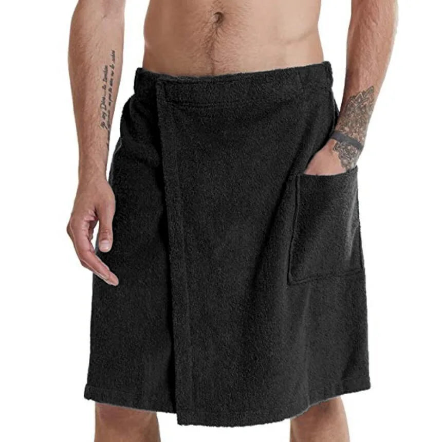 1 Pc Velcro Bath Towel Beach Towel Men's Wearable Bath Towel Bathhouse Shower Room Bathrobe with Pocket Bath Towel