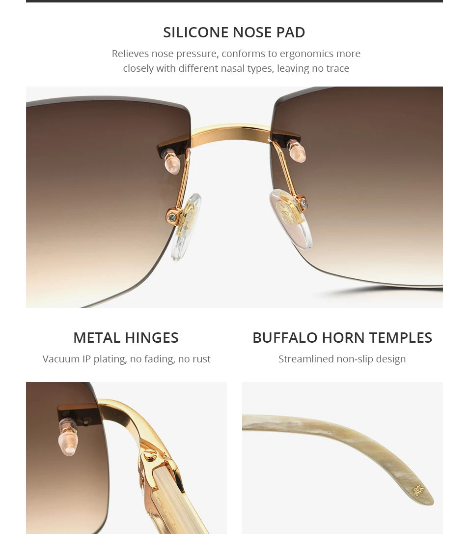 HEPIDEM Buffalo Horn Glasses Women New Square Rimless High Quality Men Sunglasses Luxury Eyewear Buffs Eyeglasses