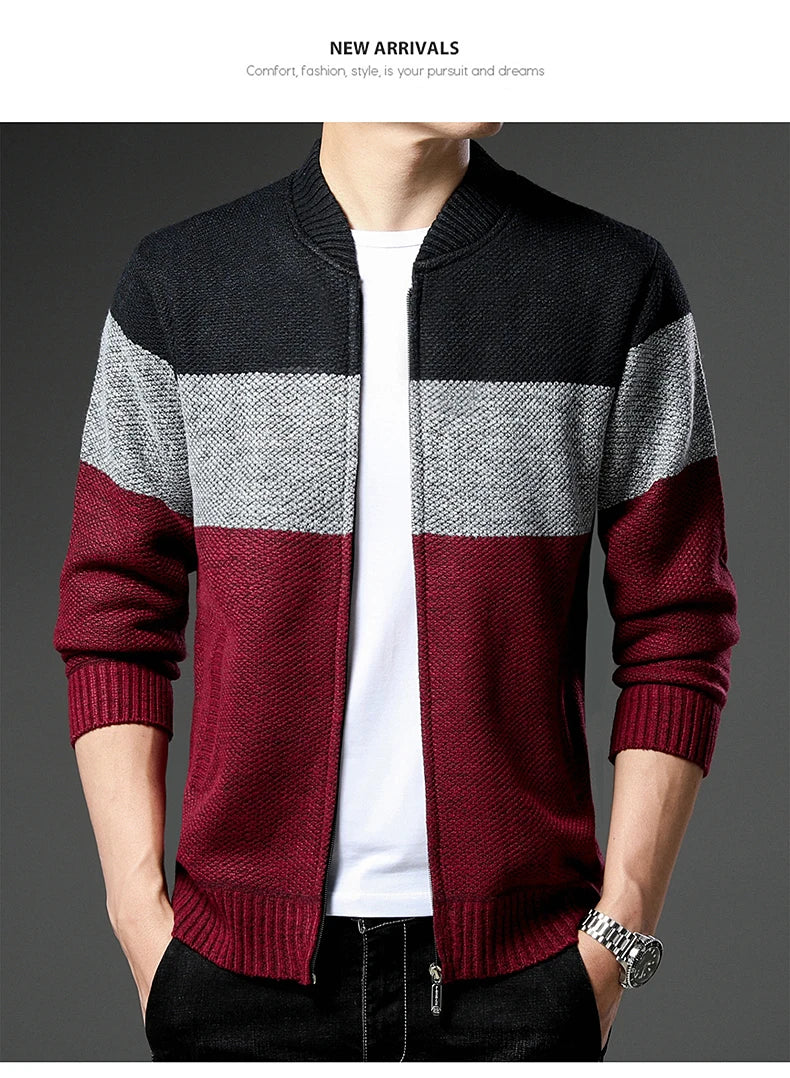 Mens Fleece Thick Cardigan Autumn Winter Knitted Sweaters Male Cardigans Slim Fit Luxury Brand Cold Sweater Coat Jacket