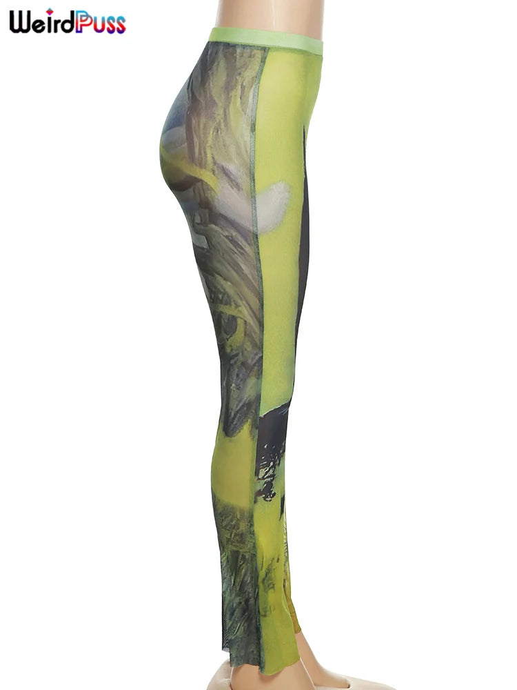 Weird Puss Mesh Tie Dye Straight Women's Pants