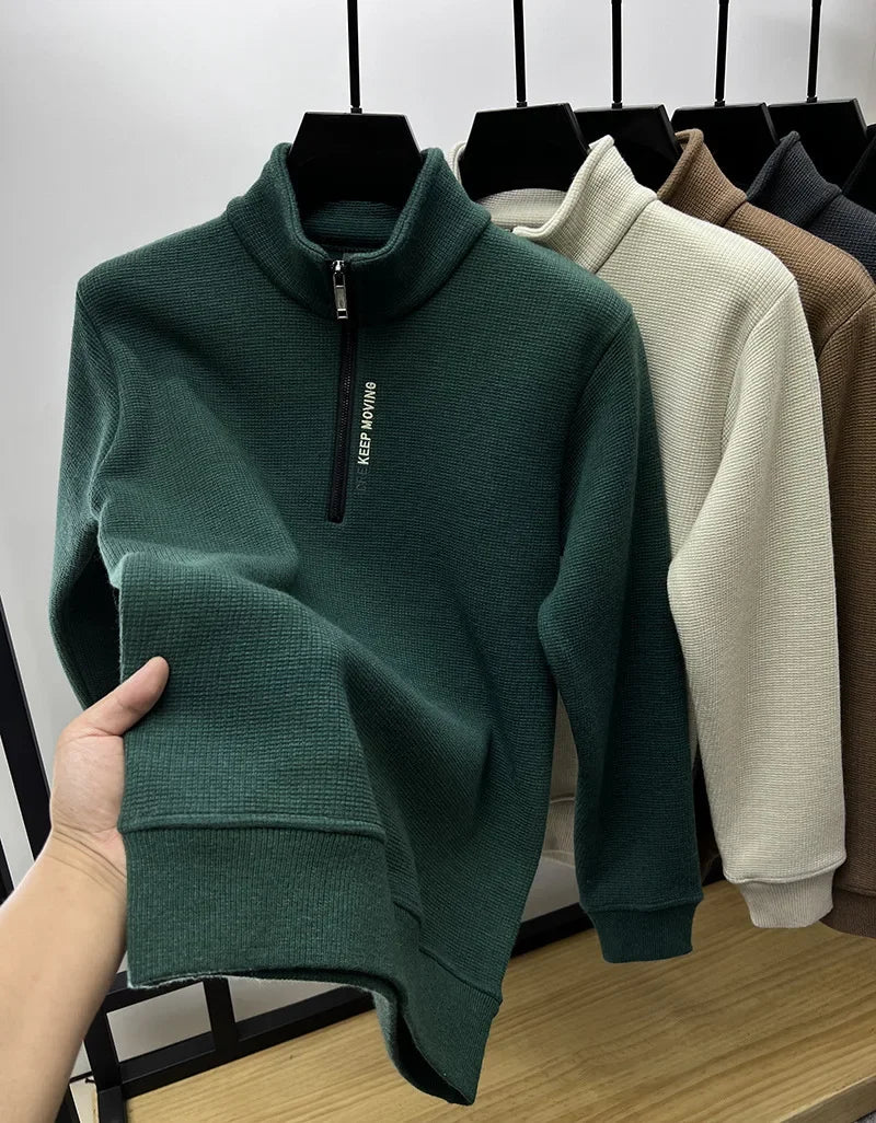 Men's Clothing Turtleneck Sweater Fashion Men's Knitwear Solid Color Chunky Half Zipper Thickening Sweater Luxury Warm Sweater