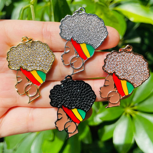 5pcs Clear Stone Paved Black Girl Charm Pendant for Women