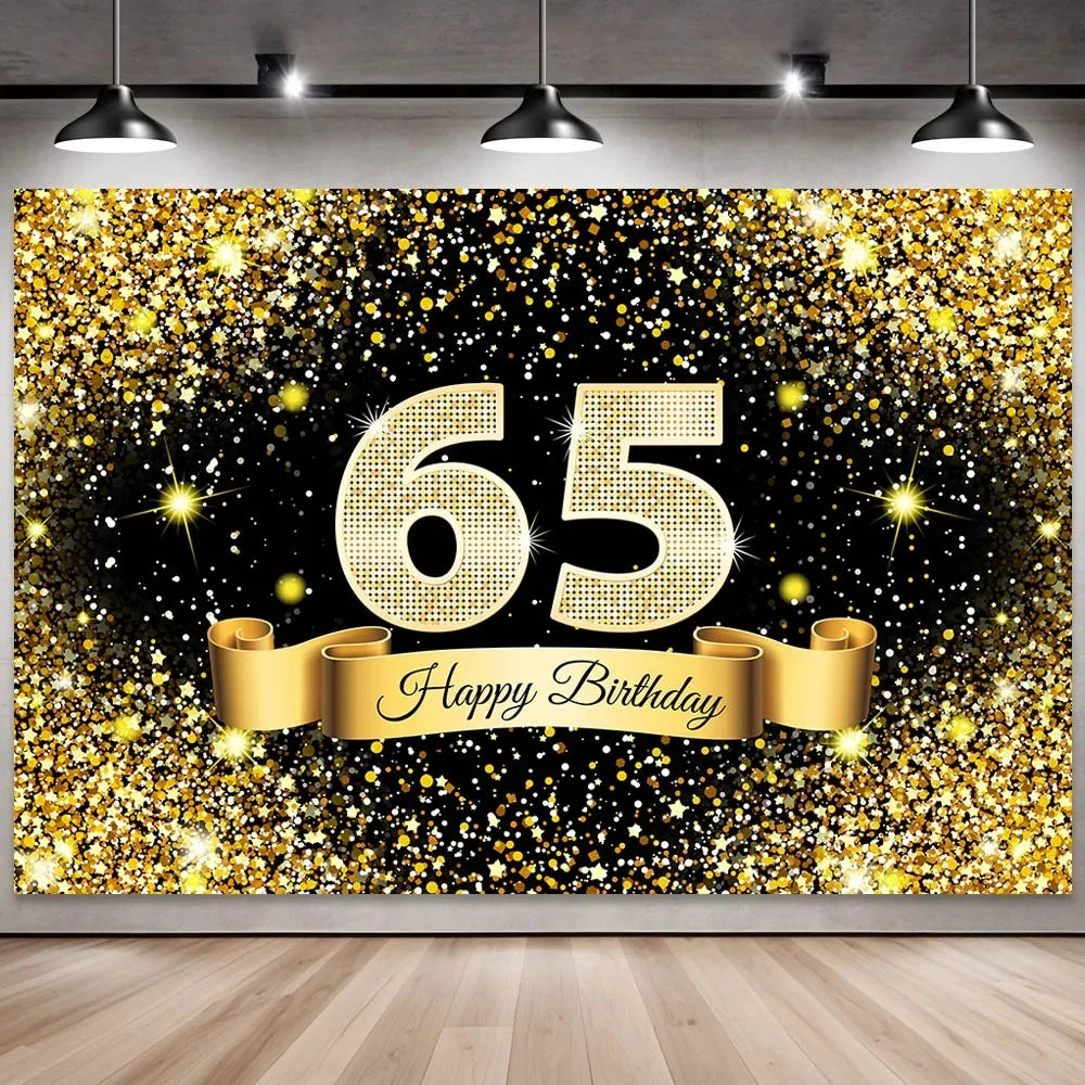 Golden black birthday party background, 18-40-50-60-year-old photography background, photo booth logo, poster background banner