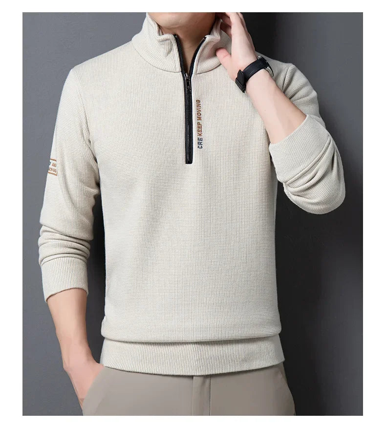 Men's Clothing Turtleneck Sweater Fashion Men's Knitwear Solid Color Chunky Half Zipper Thickening Sweater Luxury Warm Sweater