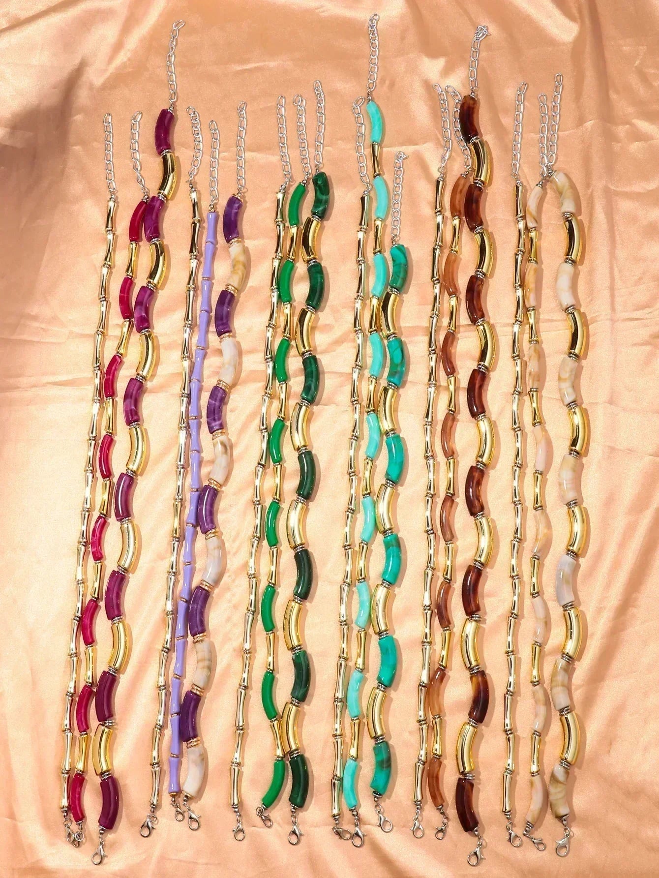 3 pieces/set Bohemian Acrylic Bamboo Beads Choker Necklace Set for Women Chunky Tube Necklaces 2024 Accessories Jewelry Femstylo