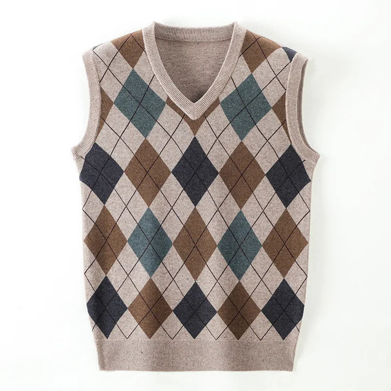 Autumn and Winter Men's Sleeveless Knit Sweater Middle-aged and Elderly Men's Warm Vest Casual Fit Daily Hair Vest