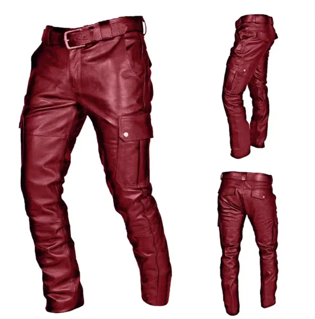 New Men Leather Pants Black / Red / Brown Fashion Men's Dance Party Casual Trousers Large Size 5XL