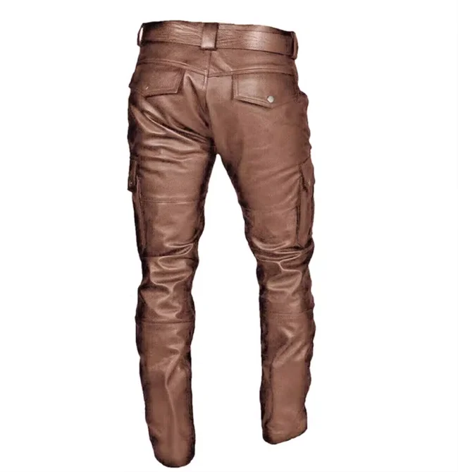 New Men Leather Pants Black / Red / Brown Fashion Men's Dance Party Casual Trousers Large Size 5XL