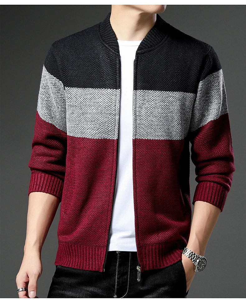 Mens Fleece Thick Cardigan Autumn Winter Knitted Sweaters Male Cardigans Slim Fit Luxury Brand Cold Sweater Coat Jacket