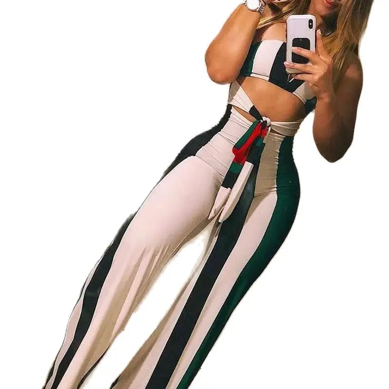 Striped Colorblock Cutout Bandeau Jumpsuit