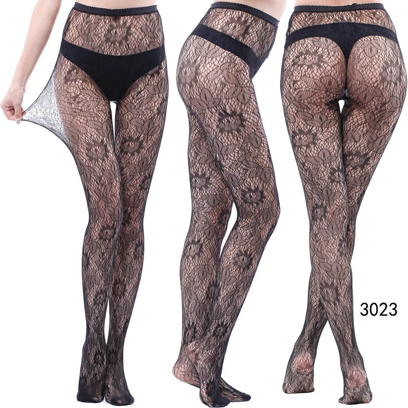 Women Sexy Fishnet Tights Jacquard Weave Seamless Pantyhose Yarns Garter Grid Fish Net Stockings Black Spider Gothic Lace Tights