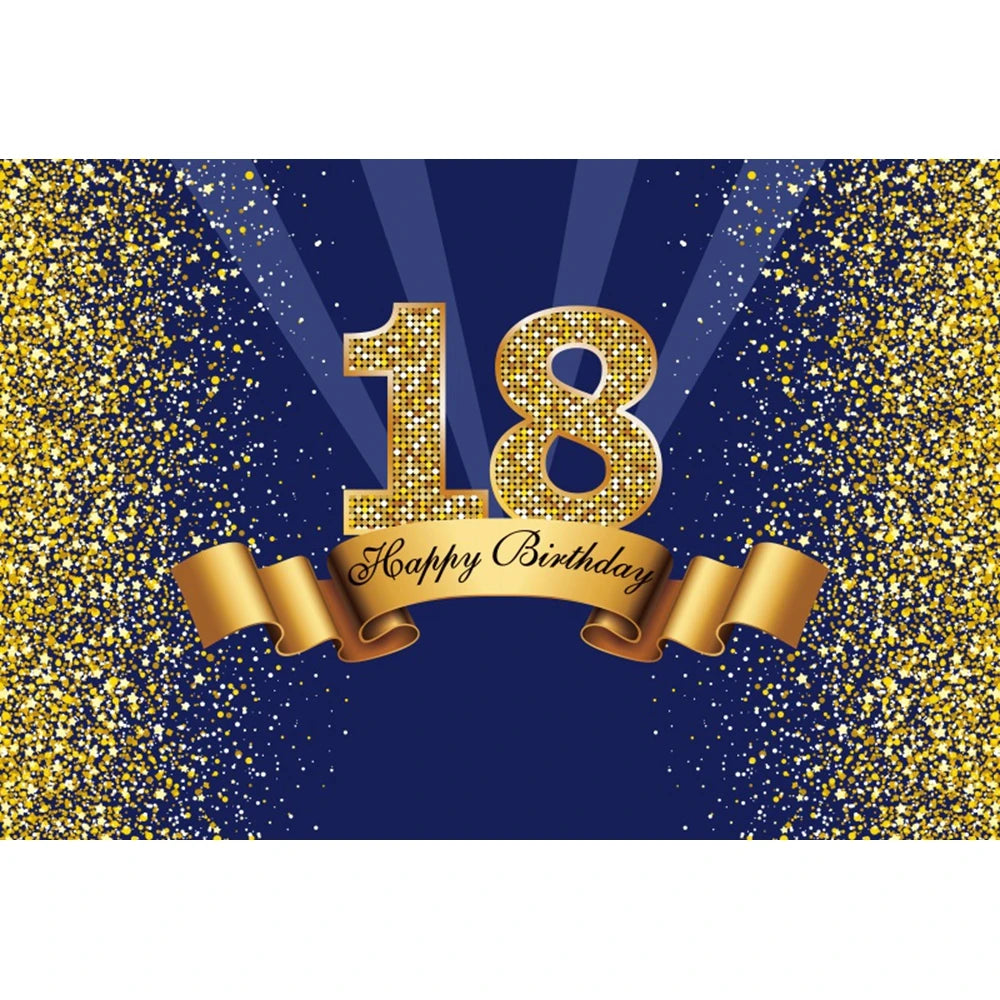 18th Birthday Photography Background Black Golden Glitter Balloons Boys Girls 18 Years Old Birthday Party Decoration Backdrops