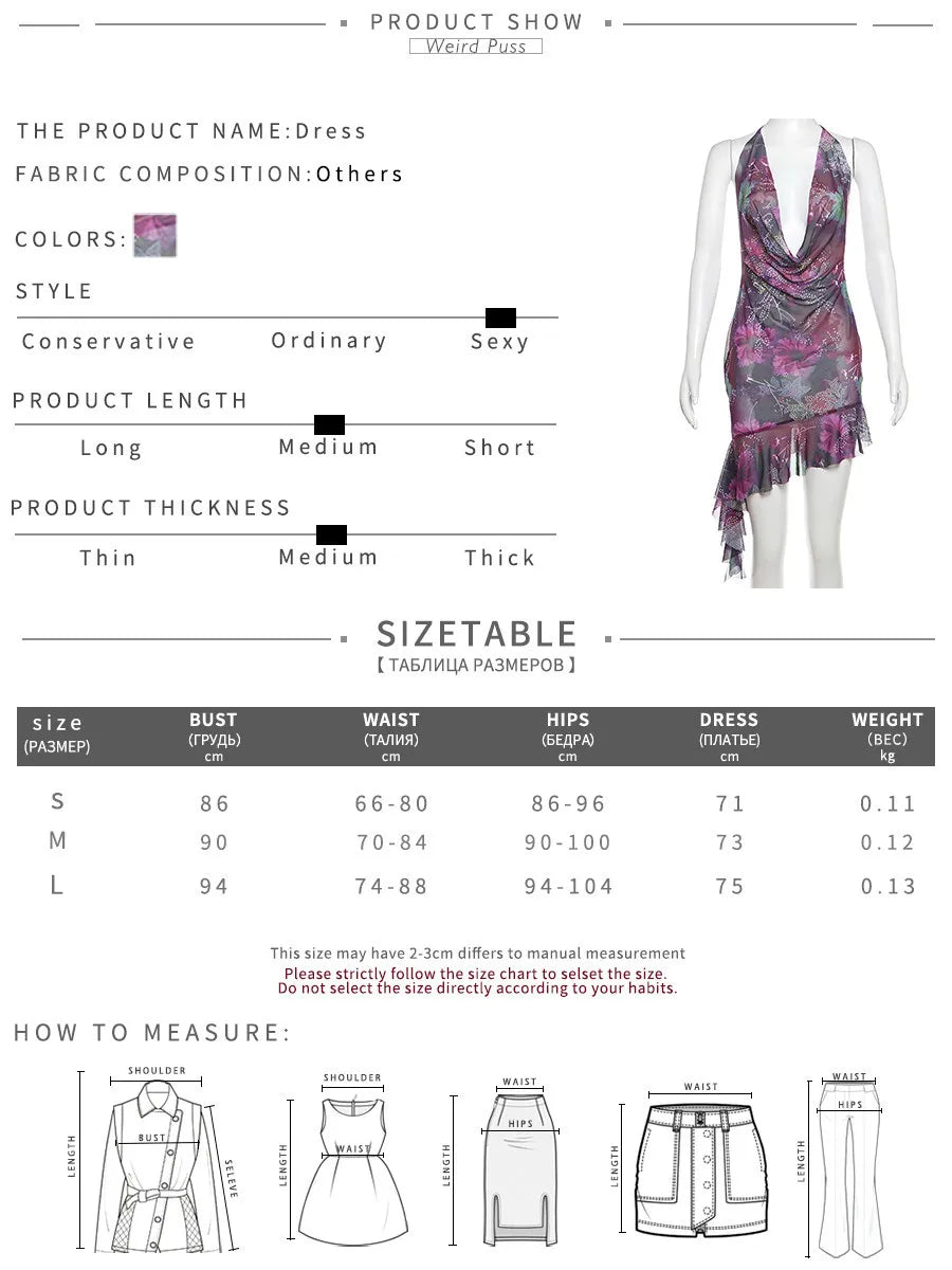 Nibber See Through Dress Women Sleeveless Backless Irregular Ruffles Low-Neck Sexy Birthday Party Summer Y2K Bodycon Clubwear