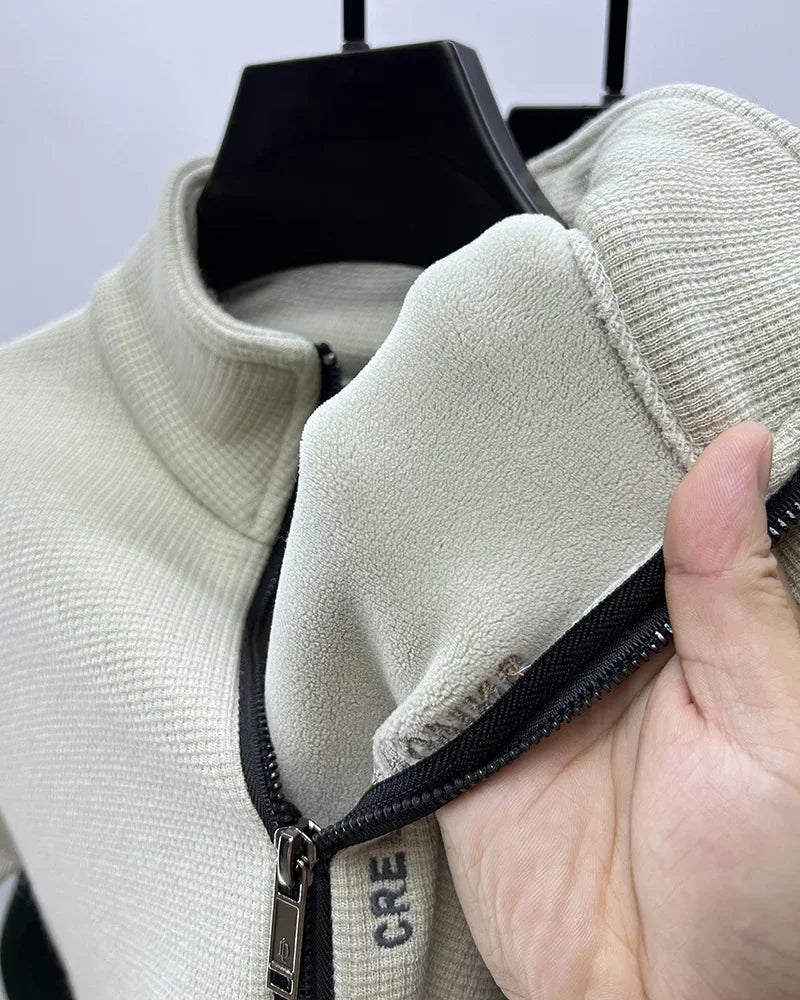 Men's Clothing Turtleneck Sweater Fashion Men's Knitwear Solid Color Chunky Half Zipper Thickening Sweater Luxury Warm Sweater