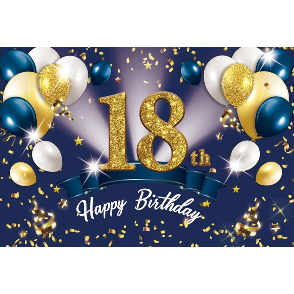 18th Birthday Photography Background Black Golden Glitter Balloons Boys Girls 18 Years Old Birthday Party Decoration Backdrops