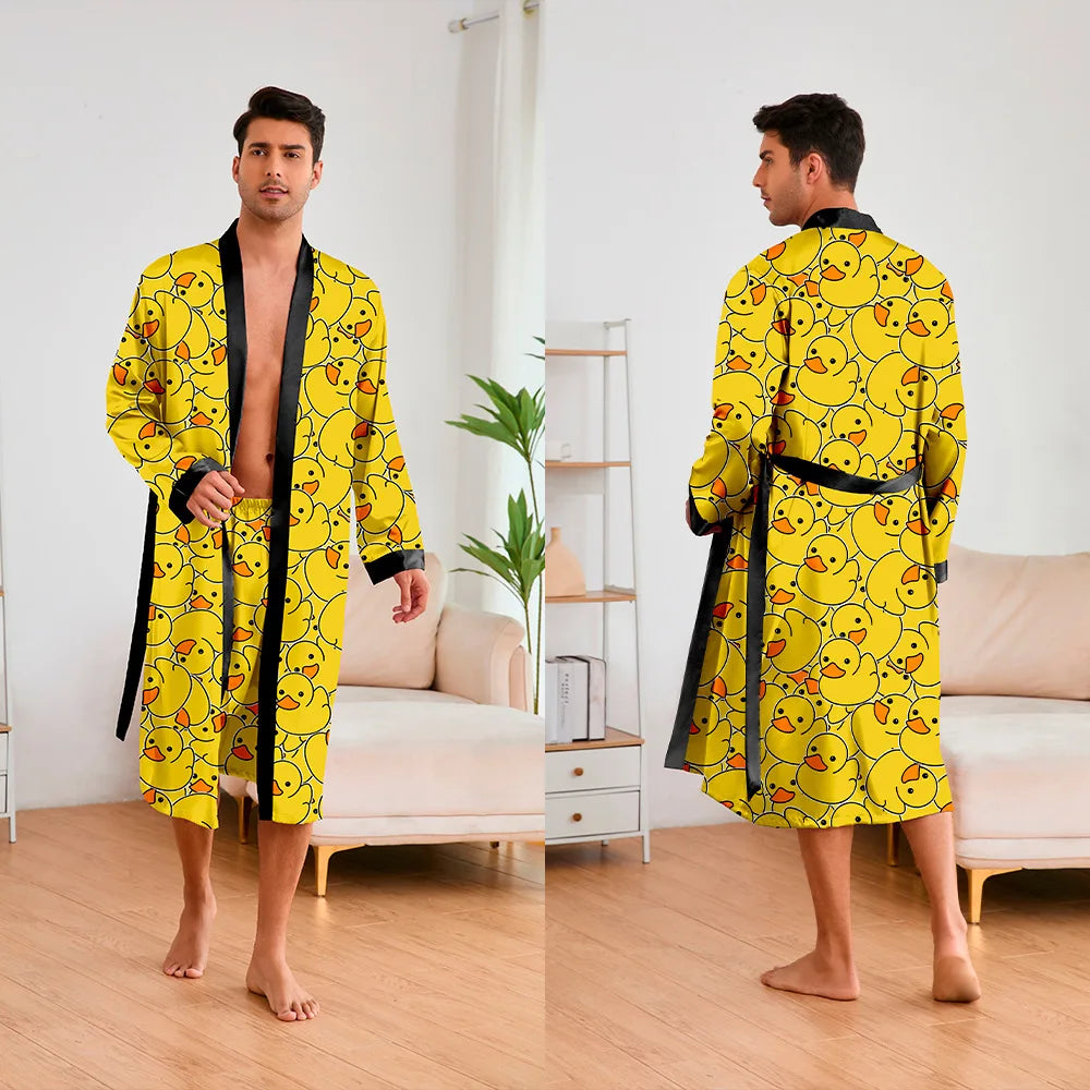 Men 2 Pieces Sleepwear Leopard Bathrobe Set Satin Kimono Peignoir Homme Long Mens Sexy Sleepwear Loungewear Home Dressing Gown