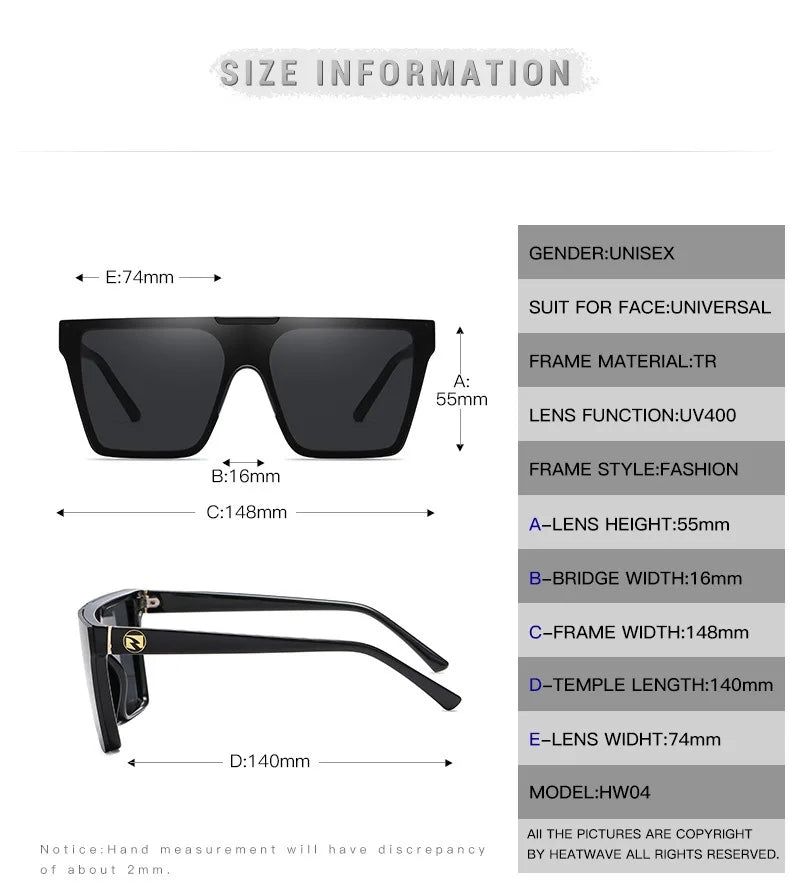 HEAT WAVE luxury brand design one-piece fashionable glasses for men and women cross-border driving sunglasses HW04 eyewear