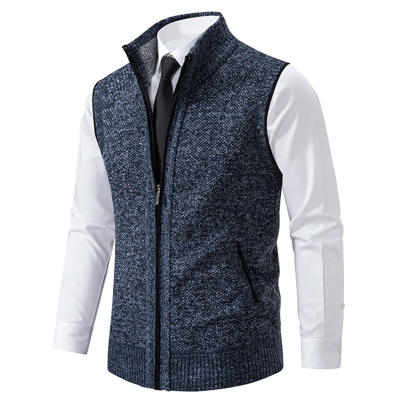 Vest Men's Knitted Sleeveless Sweater Wool Velvet Zipper Cardigan Turn-down Pullovers Turtleneck Sweatercoat Knit Waistcoat