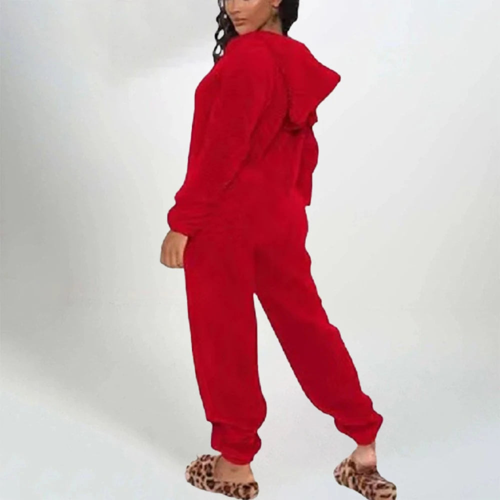 Cross border Women Onesie Pajamas Winter Thick Warm Long-sleeved Hooded Jumpsuit Plush Fleece Cute Cat Ears Rompers Loungewear