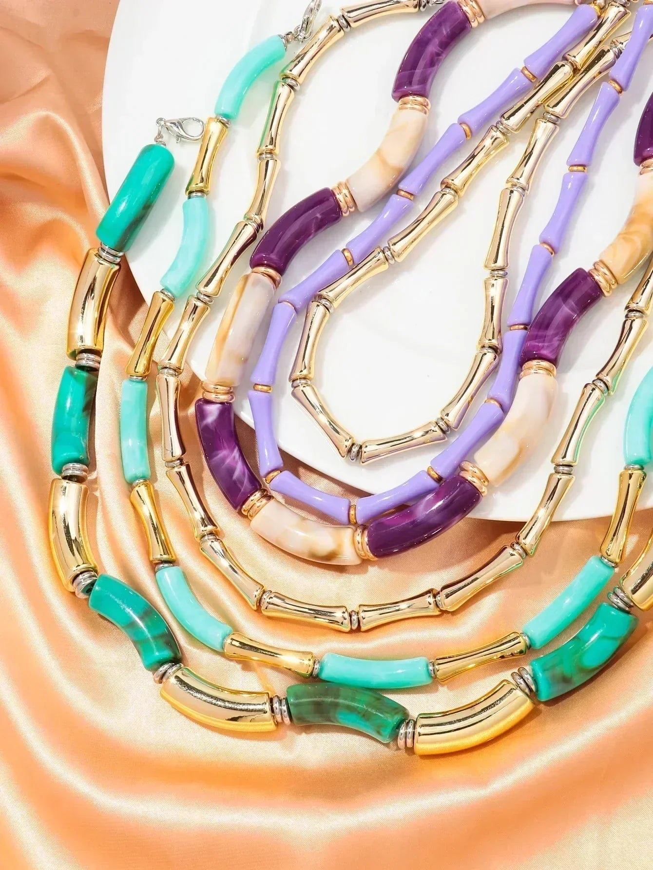 3 pieces/set Bohemian Acrylic Bamboo Beads Choker Necklace Set for Women Chunky Tube Necklaces 2024 Accessories Jewelry Femstylo