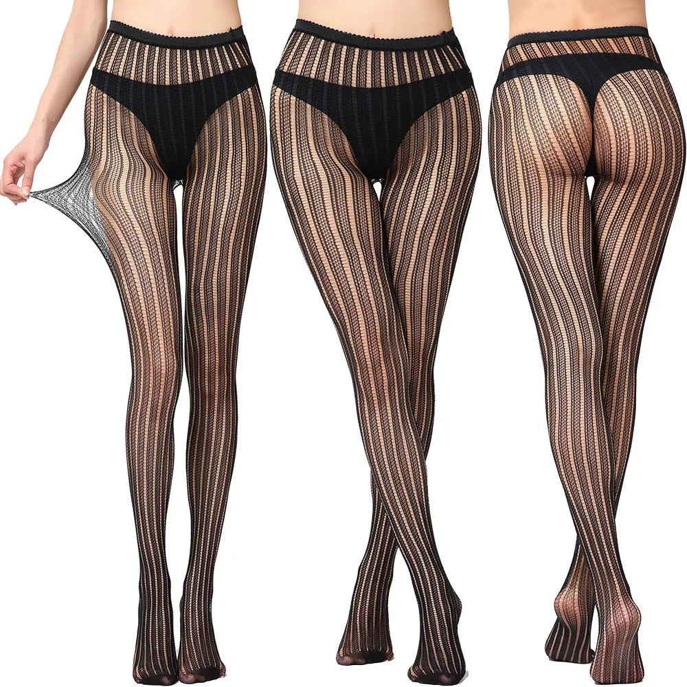 Women Sexy Fishnet Tights Jacquard Weave Seamless Pantyhose Yarns Garter Grid Fish Net Stockings Black Spider Gothic Lace Tights