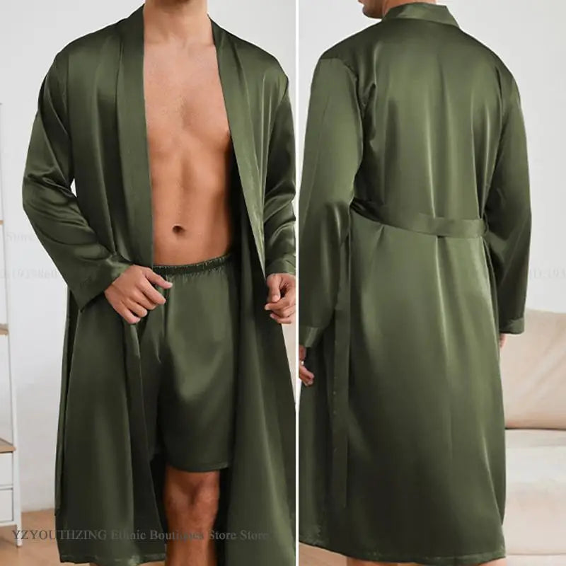 Men's Long Robe Pajama 2-Piece Set