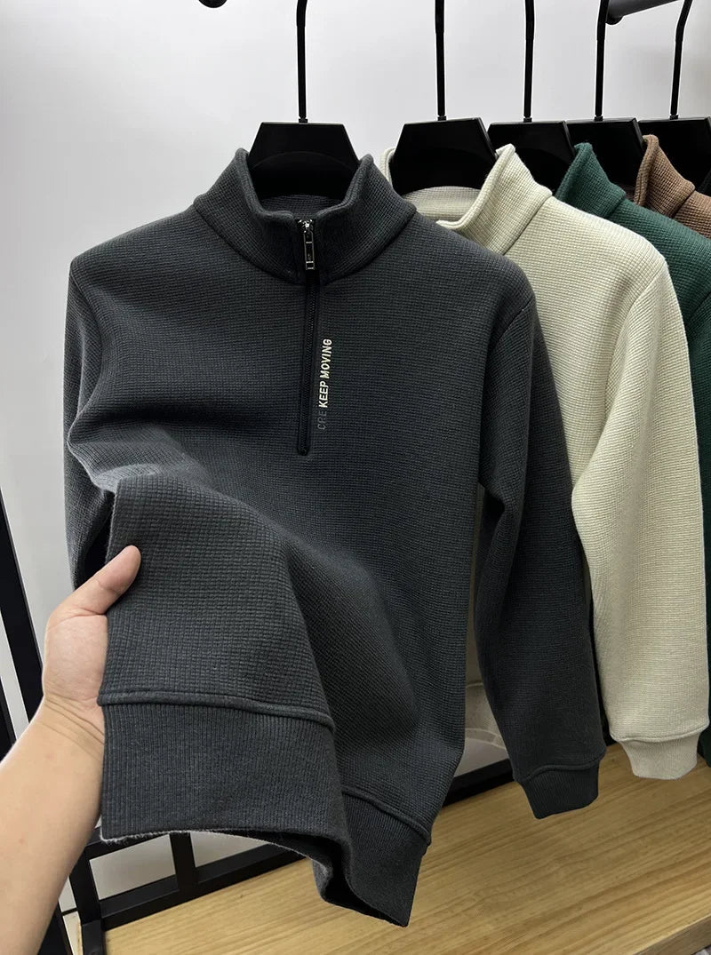 Men's Clothing Turtleneck Sweater Fashion Men's Knitwear Solid Color Chunky Half Zipper Thickening Sweater Luxury Warm Sweater