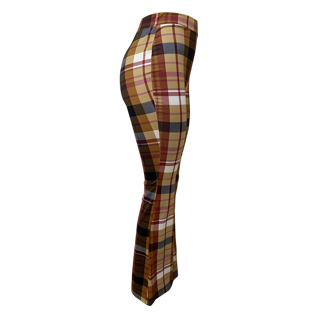 European and American women's plaid printed straight leg pants
