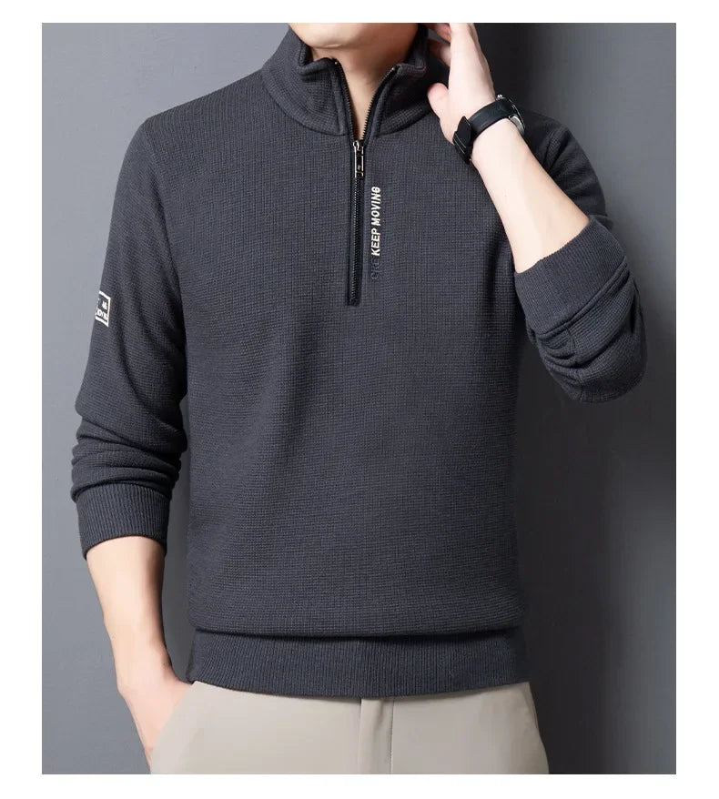 Men's Clothing Turtleneck Sweater Fashion Men's Knitwear Solid Color Chunky Half Zipper Thickening Sweater Luxury Warm Sweater