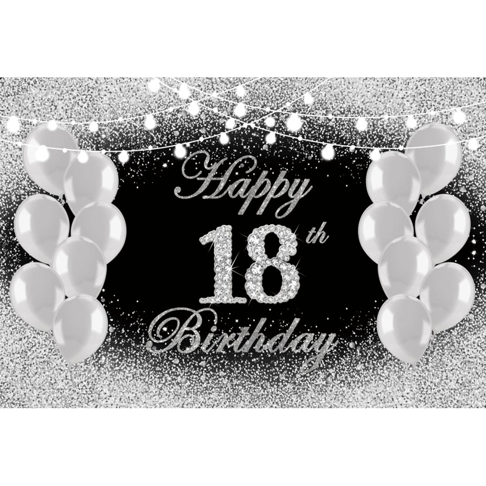 18th Birthday Photography Background Black Golden Glitter Balloons Boys Girls 18 Years Old Birthday Party Decoration Backdrops