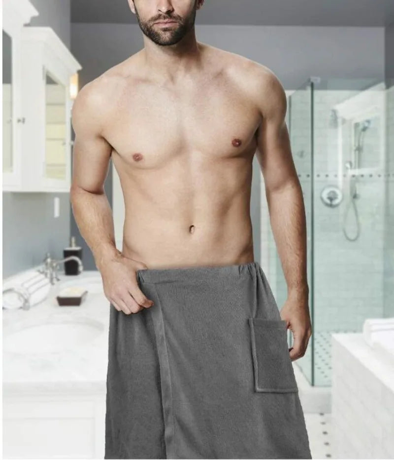 1 Pc Velcro Bath Towel Beach Towel Men's Wearable Bath Towel Bathhouse Shower Room Bathrobe with Pocket Bath Towel