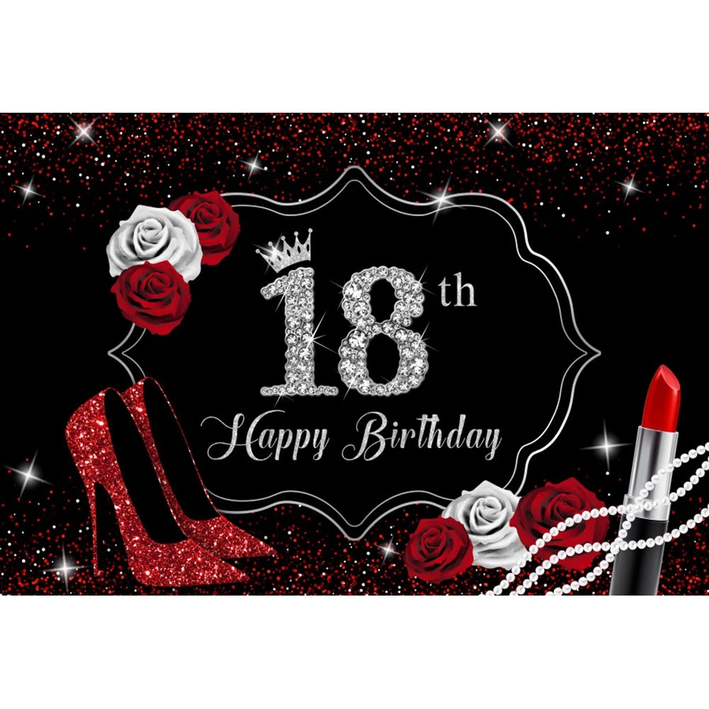 18th Birthday Photography Background Black Golden Glitter Balloons Boys Girls 18 Years Old Birthday Party Decoration Backdrops