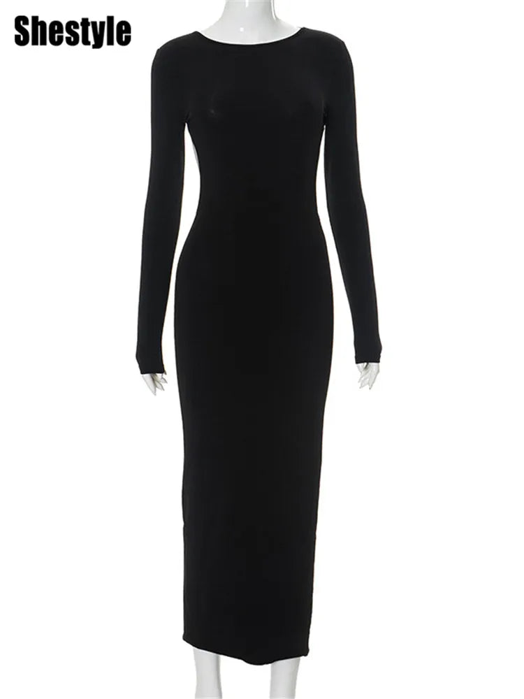 Shestyle Backless Black Pencil Dress