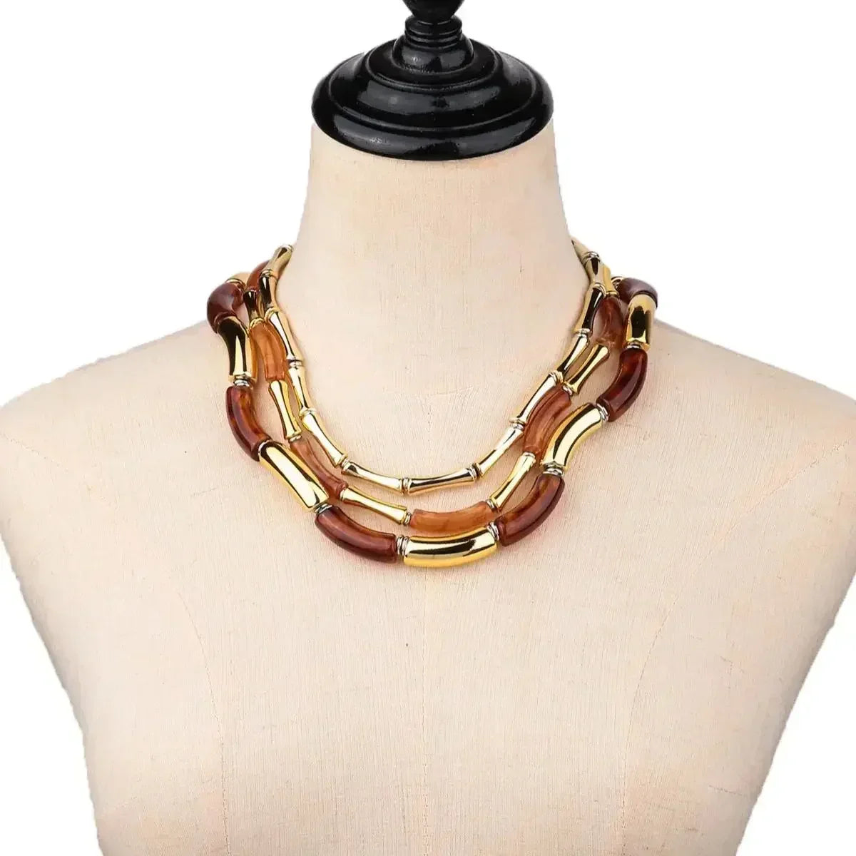 3 pieces/set Bohemian Acrylic Bamboo Beads Choker Necklace Set for Women Chunky Tube Necklaces 2024 Accessories Jewelry Femstylo