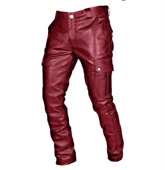 New Men Leather Pants Black / Red / Brown Fashion Men's Dance Party Casual Trousers Large Size 5XL