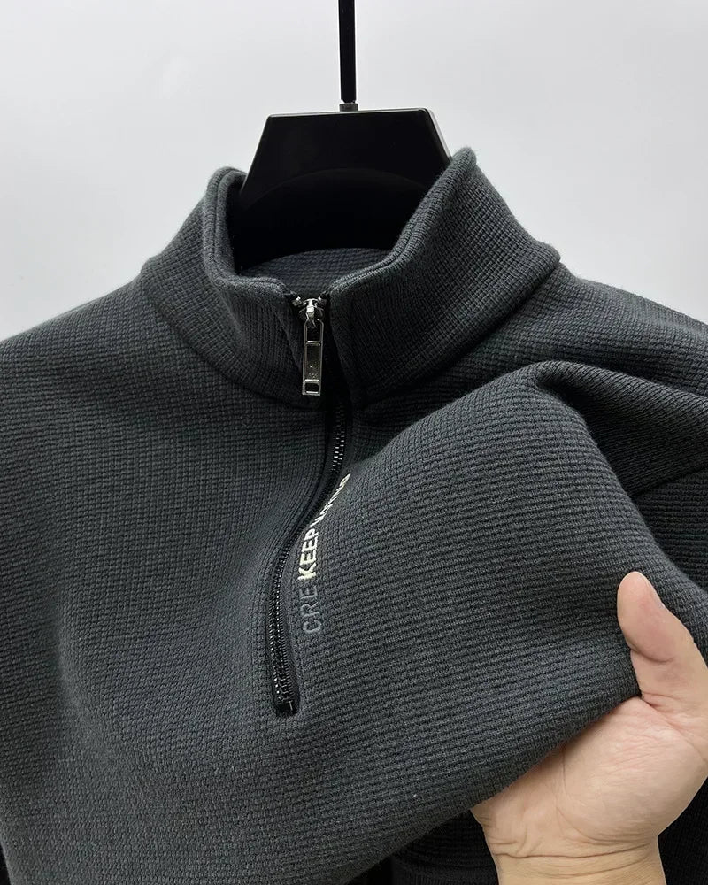 Men's Clothing Turtleneck Sweater Fashion Men's Knitwear Solid Color Chunky Half Zipper Thickening Sweater Luxury Warm Sweater