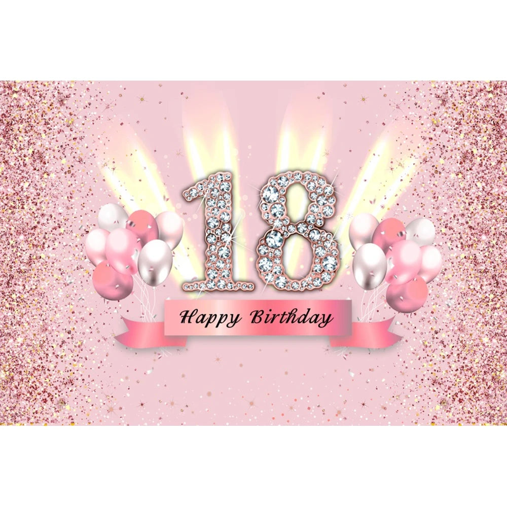 18th Birthday Photography Background Black Golden Glitter Balloons Boys Girls 18 Years Old Birthday Party Decoration Backdrops