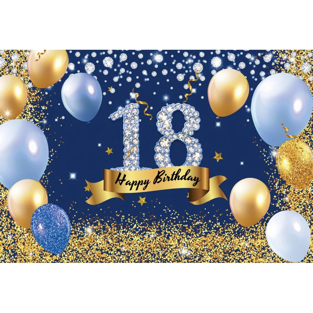 18th Birthday Photography Background Black Golden Glitter Balloons Boys Girls 18 Years Old Birthday Party Decoration Backdrops