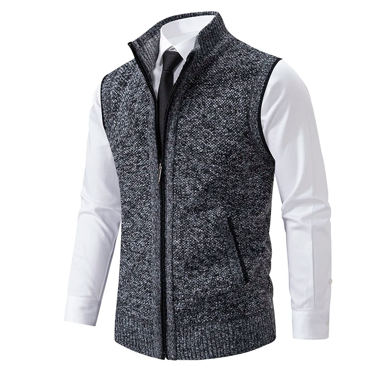 Vest Men's Knitted Sleeveless Sweater Wool Velvet Zipper Cardigan Turn-down Pullovers Turtleneck Sweatercoat Knit Waistcoat