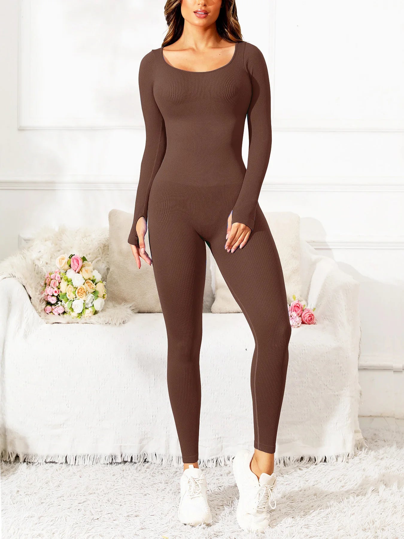 Slim Jumpsuit For Women‘s Clothing Zipper Casual Brown Fitness Rompers Autumn Playsuit Activity Streetwear Overall