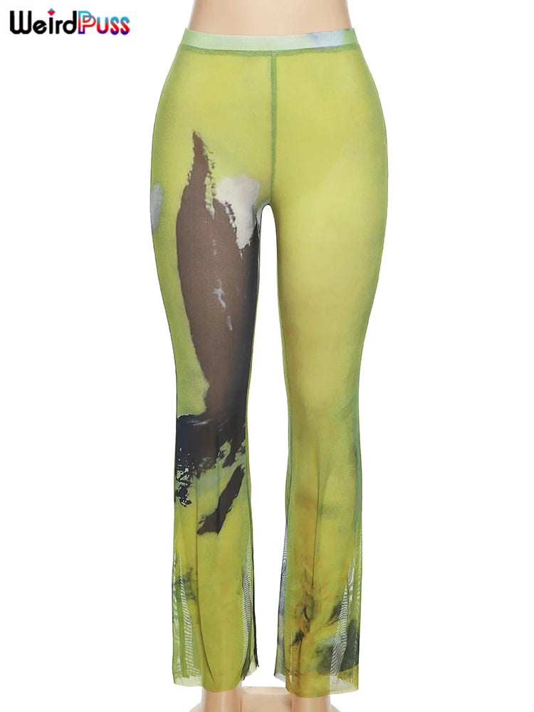 Weird Puss Mesh Tie Dye Straight Women's Pants